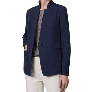 Ann Taylor LOFT Custom Stretch Notched One Button Blazer 4 Naval Blue